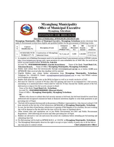 Invitation for bid (Myanglung Industrial Gram)