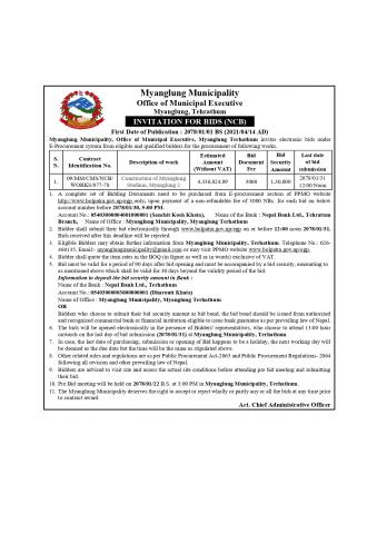 Invitation of bid for Myanglung Stadium